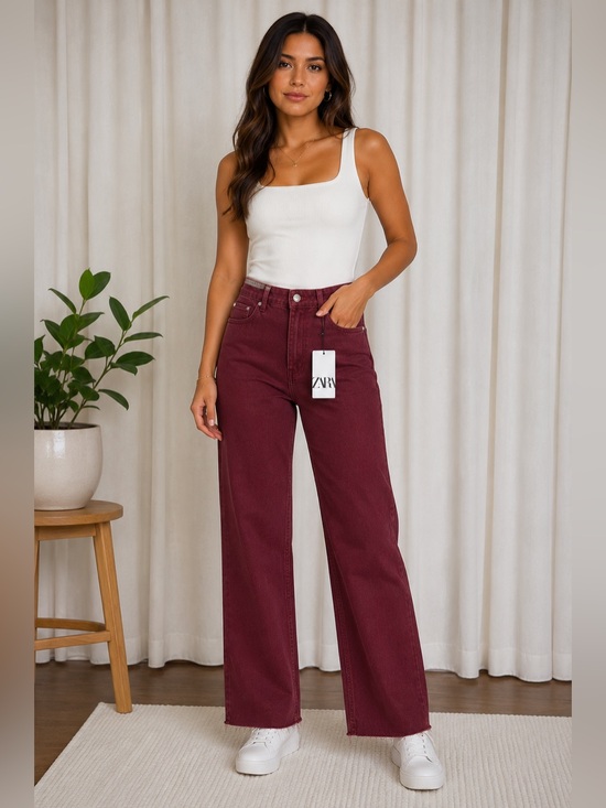 Zara Pants - Zara Straight Fit Jeans High Rise Raw Hem Size 6 NWT